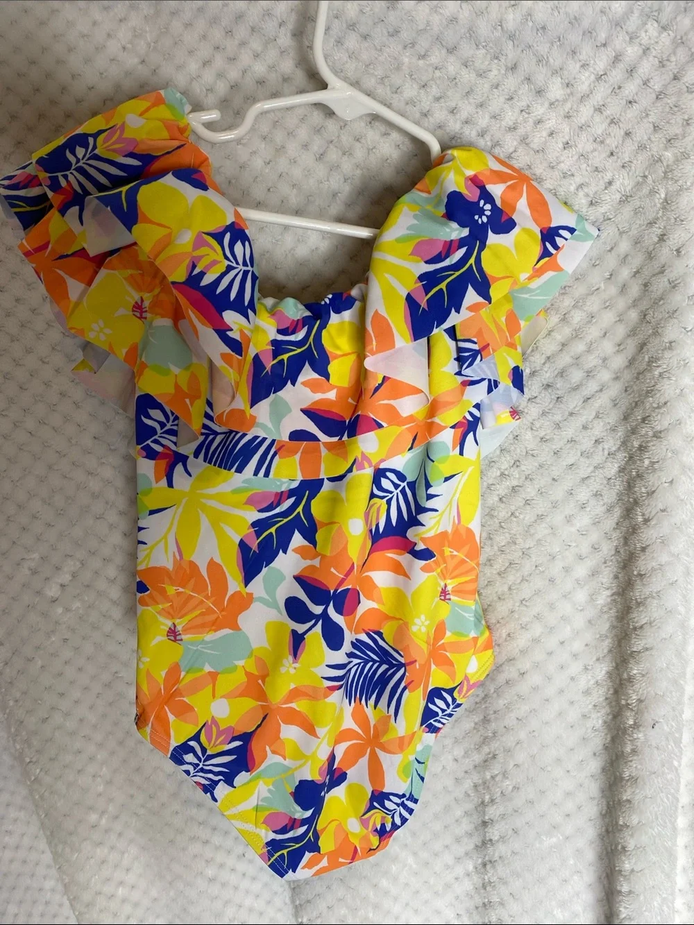 Janie and Jack Floral Ruffle One-Piece Swimsuit - Tropical Print